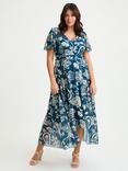 Scarlett & Jo Tilly Floral High Low Dress, Teal/Cream