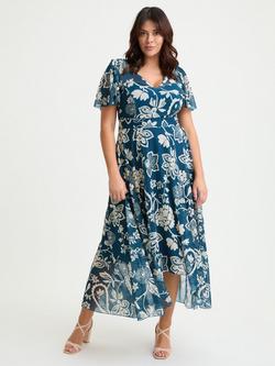 Scarlett & Jo Tilly Floral High Low Dress, Teal/Cream, Teal/Cream