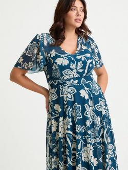 Scarlett & Jo Tilly Floral High Low Dress, Teal/Cream - view 2, Teal/Cream