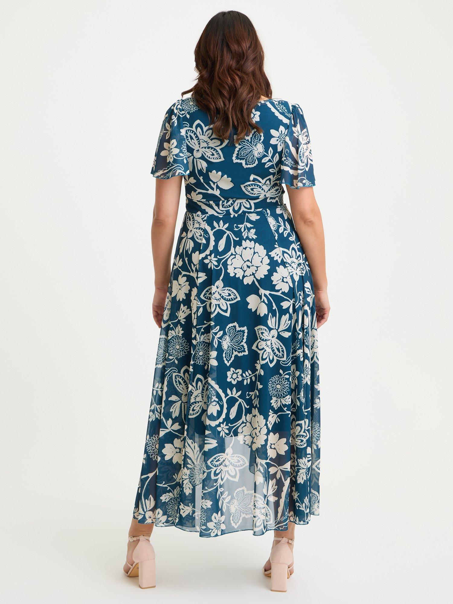 Product image 4 of 4, which shows Scarlett & Jo Tilly Floral High Low Dress, Teal/Cream, 12