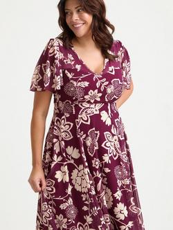 Scarlett & Jo Tilly Floral V Neck Short Sleeve Midi Dress - view 2, Wine/Cream