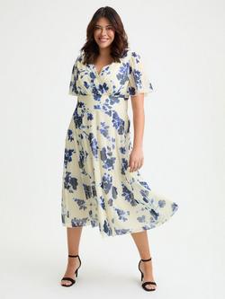 Scarlett & Jo Victoria Floral Angel Sleeve Midi Dress, Cream/Blue
