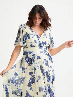 Scarlett & Jo Victoria Floral Angel Sleeve Midi Dress - view 2, Cream/Blue