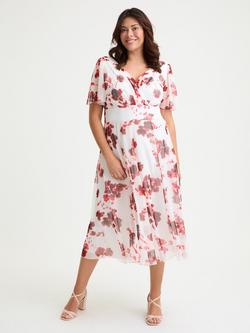 Scarlett & Jo Victoria Floral Angel Sleeve Midi Dress, Cream/Red