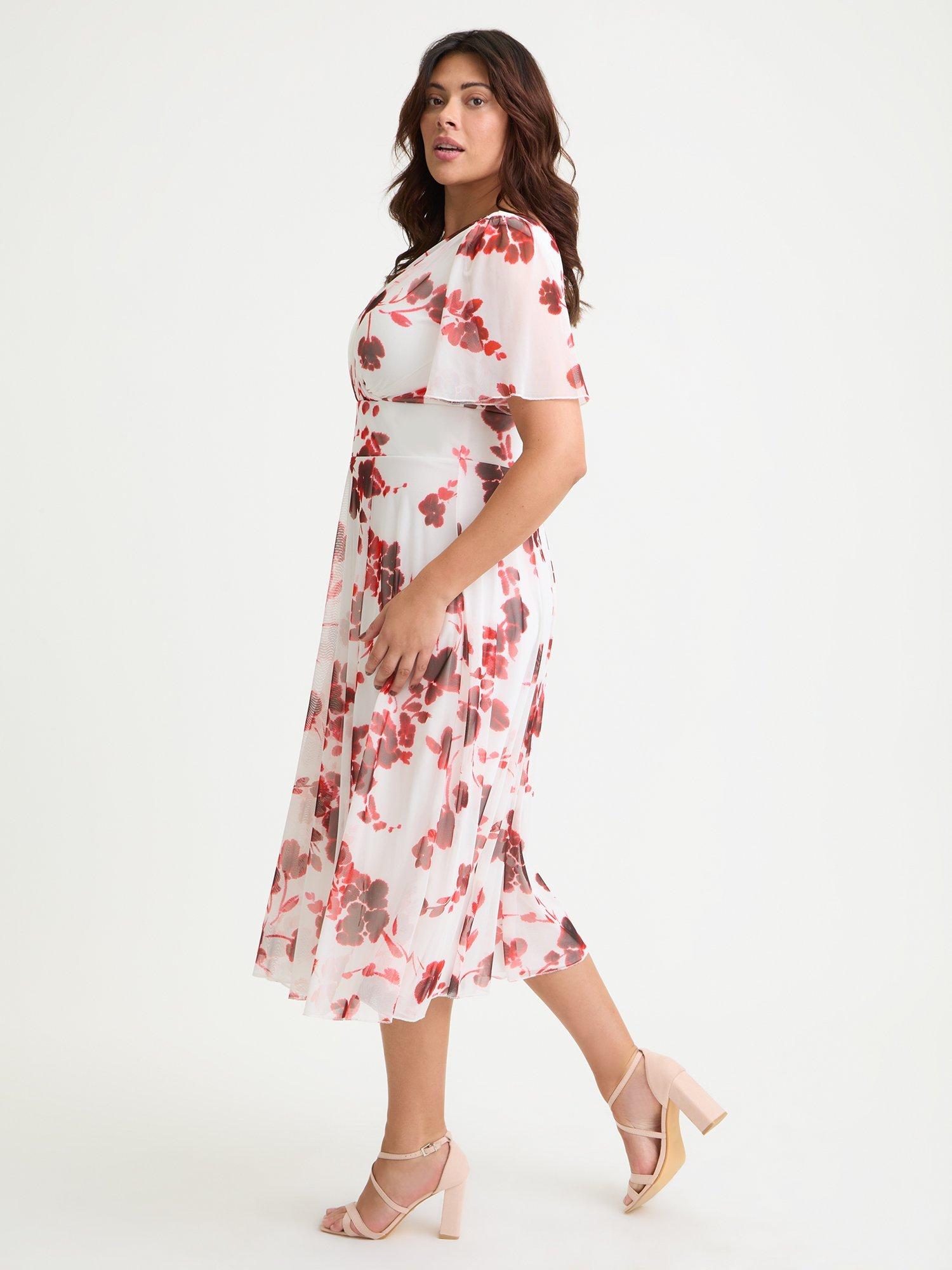 Product image 3 of 4, which shows Scarlett & Jo Victoria Floral Angel Sleeve Midi Dress, Cream/Red, 12