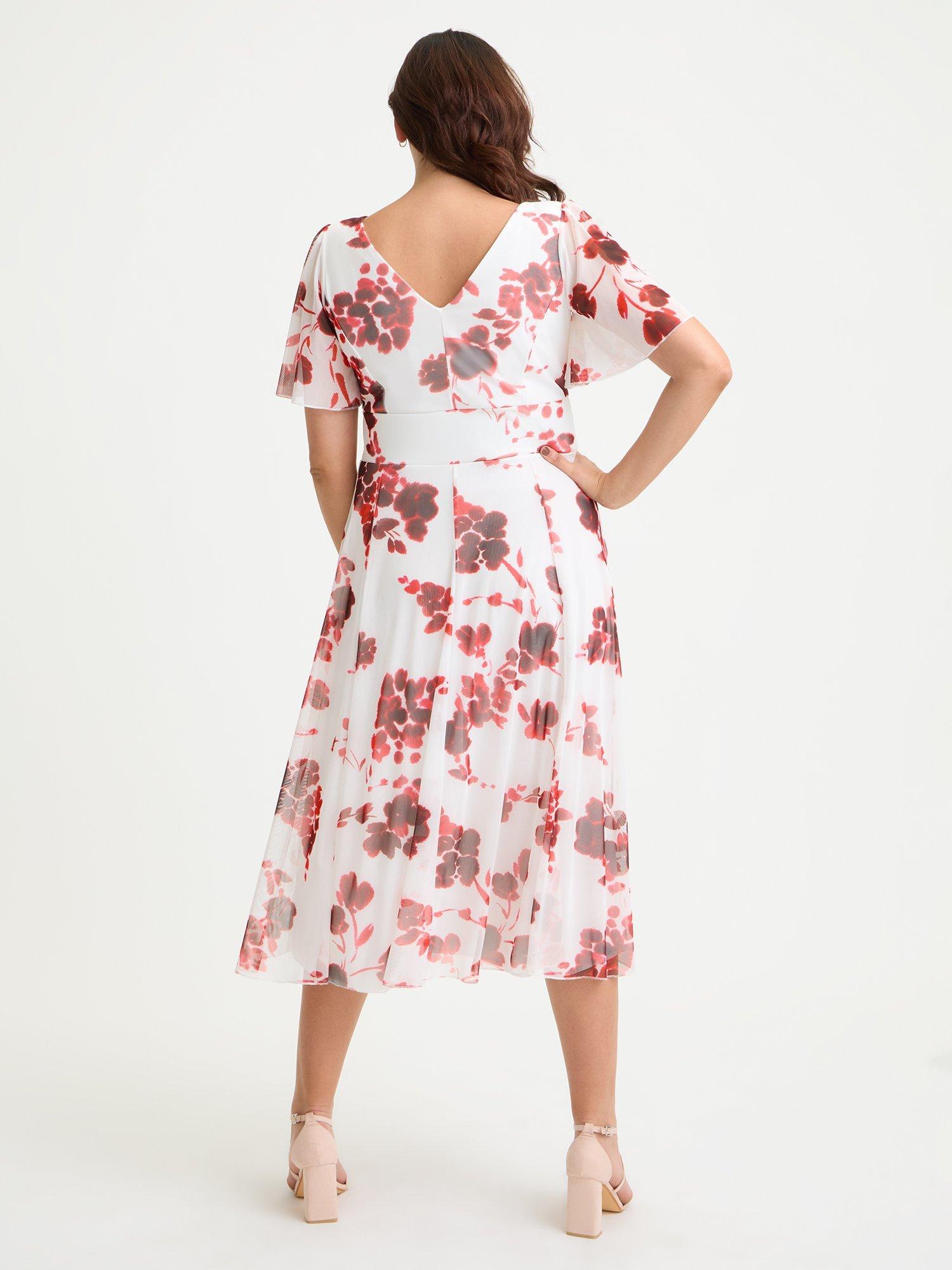 Product image 4 of 4, which shows Scarlett & Jo Victoria Floral Angel Sleeve Midi Dress, Cream/Red, 12