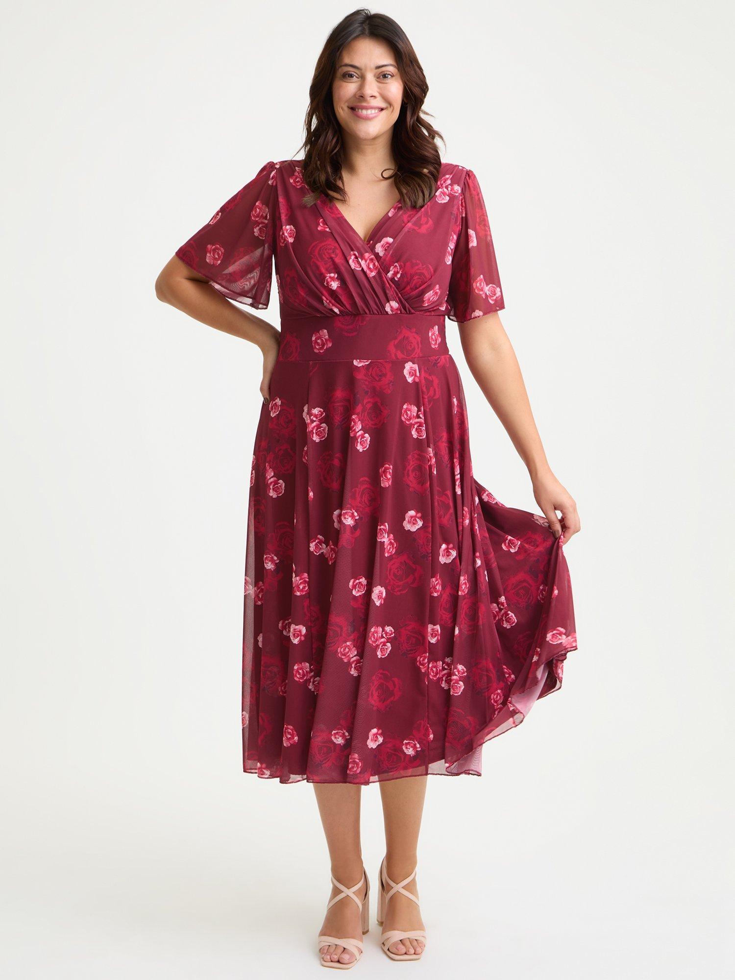 Product image 1 of 4, which shows Scarlett & Jo Victoria Floral V Neck Short Sleeve Midi Dress, Wine, 12