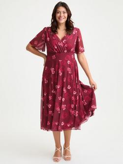 Scarlett & Jo Victoria Floral V Neck Short Sleeve Midi Dress, Wine