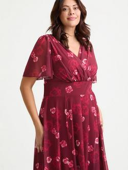 Scarlett & Jo Victoria Floral V Neck Short Sleeve Midi Dress - view 2, Wine