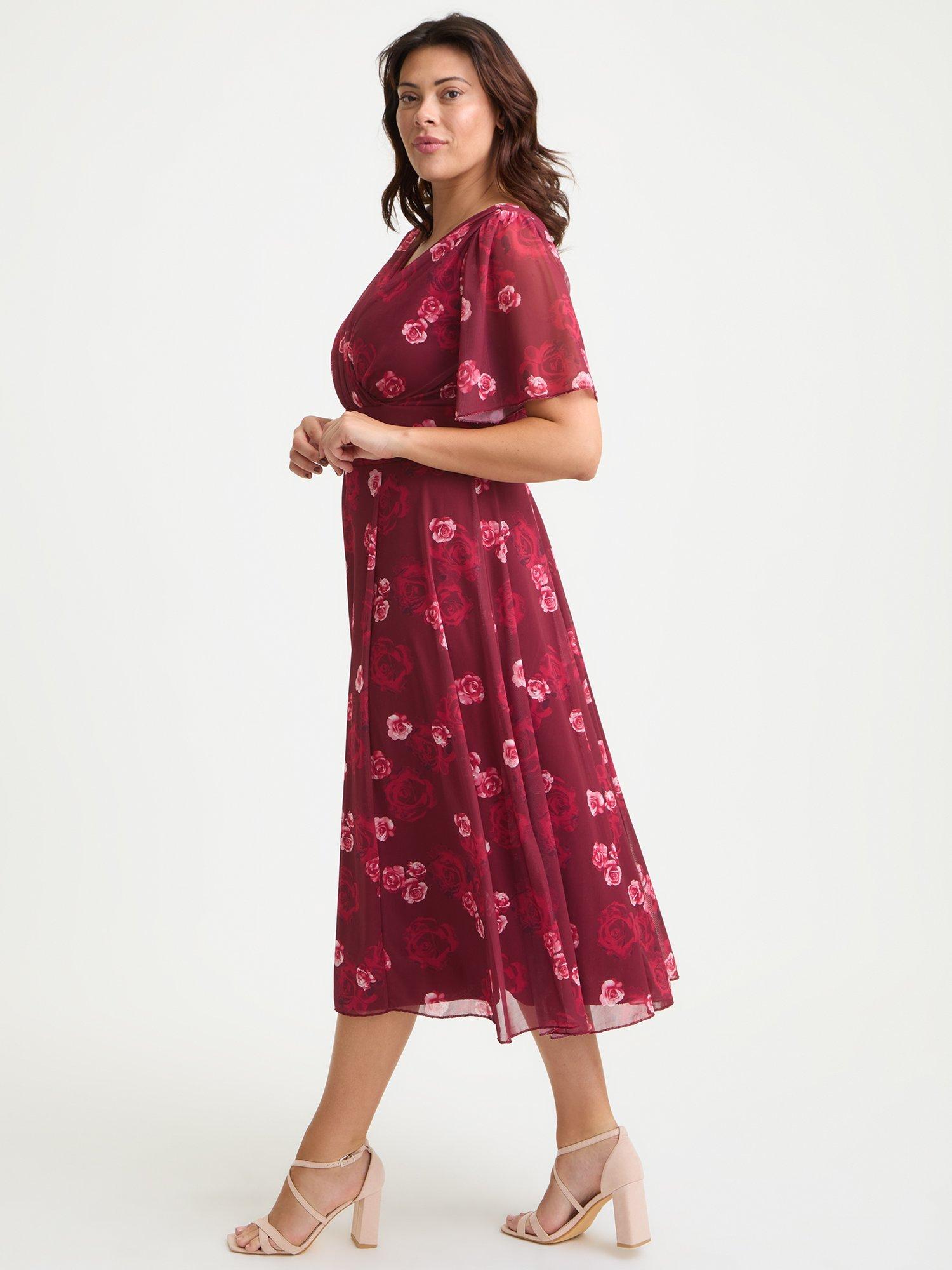 Product image 3 of 4, which shows Scarlett & Jo Victoria Floral V Neck Short Sleeve Midi Dress, Wine, 12