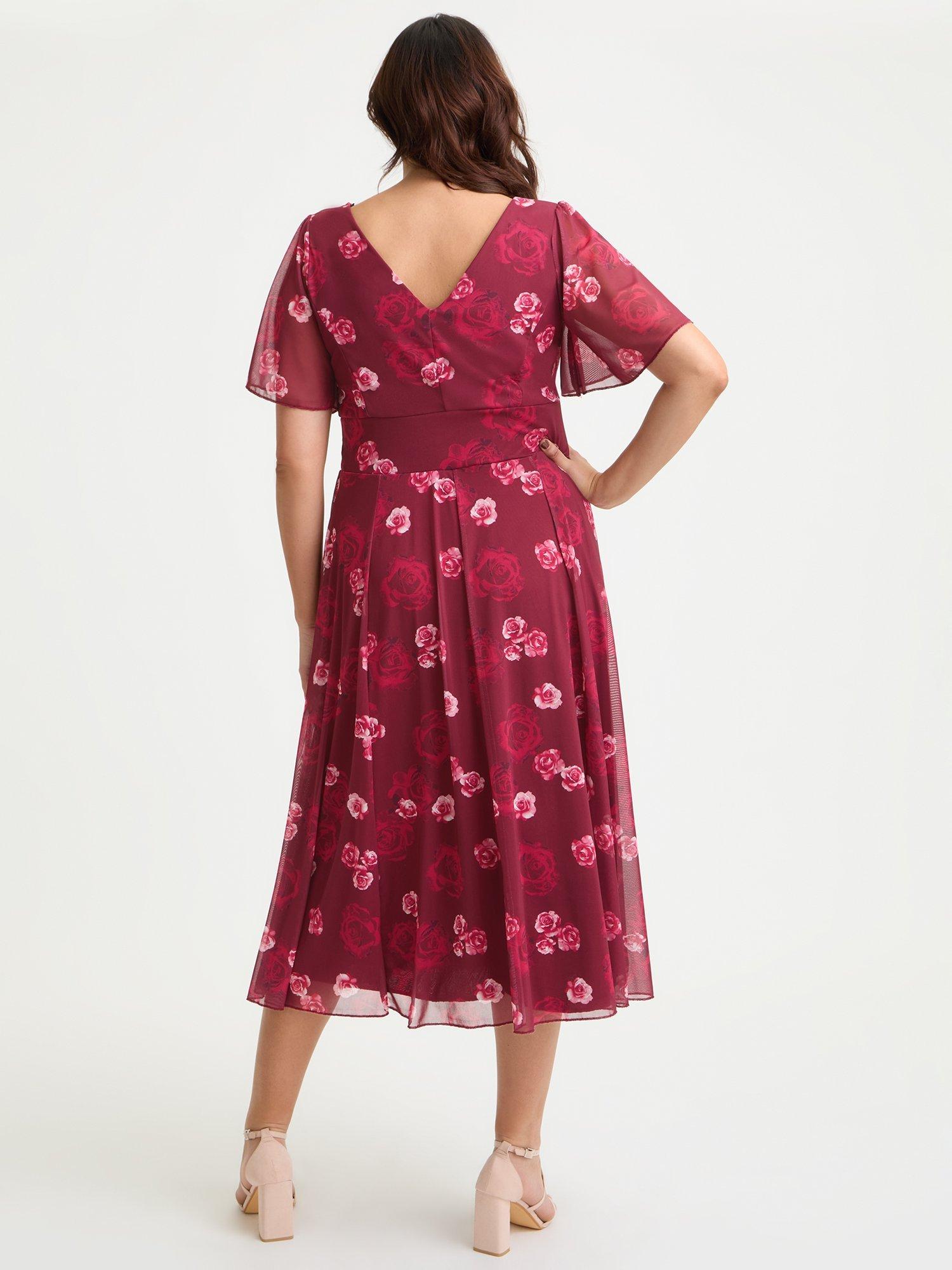 Product image 4 of 4, which shows Scarlett & Jo Victoria Floral V Neck Short Sleeve Midi Dress, Wine, 12