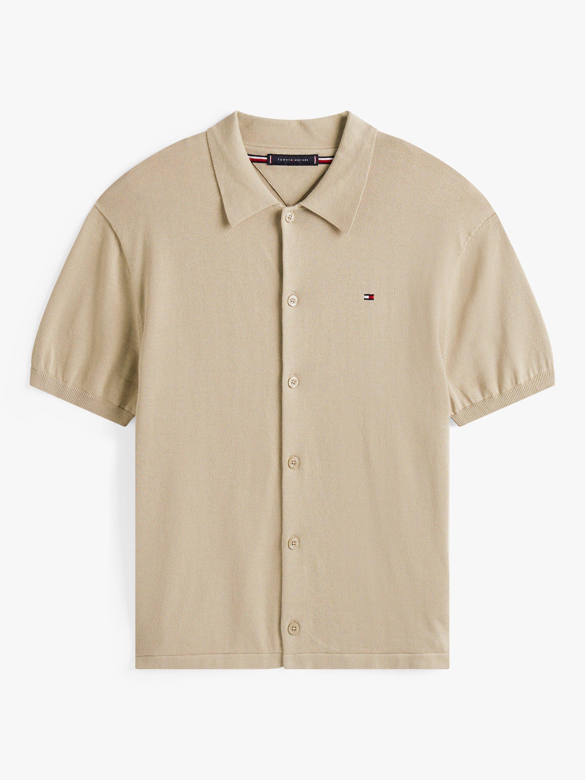 Product image 5 of 5, which shows Tommy Hilfiger Cotton Regular Fit Essential Short Sleeve Shirt, Sandalwood, S
