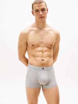 Tommy Hilfiger Original Logo Waistband Stretch Cotton Trunks, Pack of 3 - view 2, Grey/White/Desert Sky