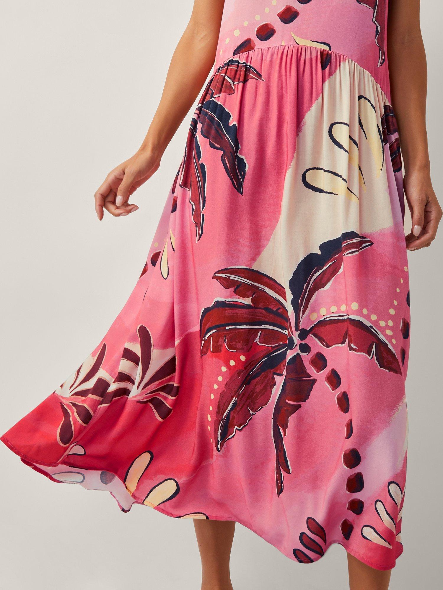 Product image 4 of 5, which shows Monsoon Alex Palm Print Midi Dress, Rust, XL