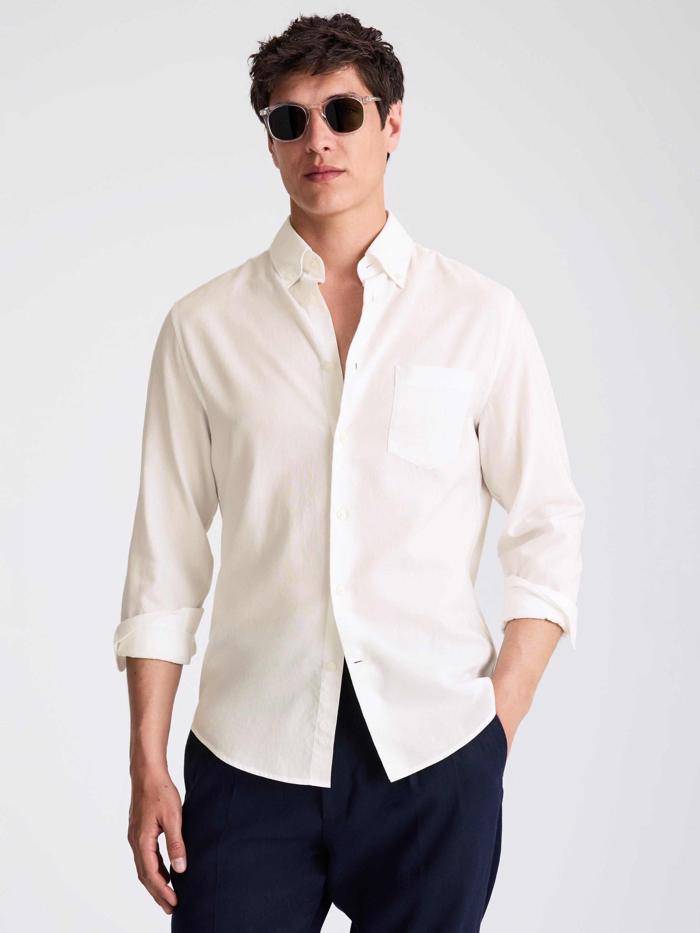 Moss Cotton Blend Regular Fit Shirt, White
