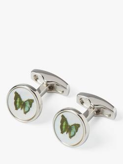 Simon Carter Mother of Pearl Butterfly Cufflinks, White Natural