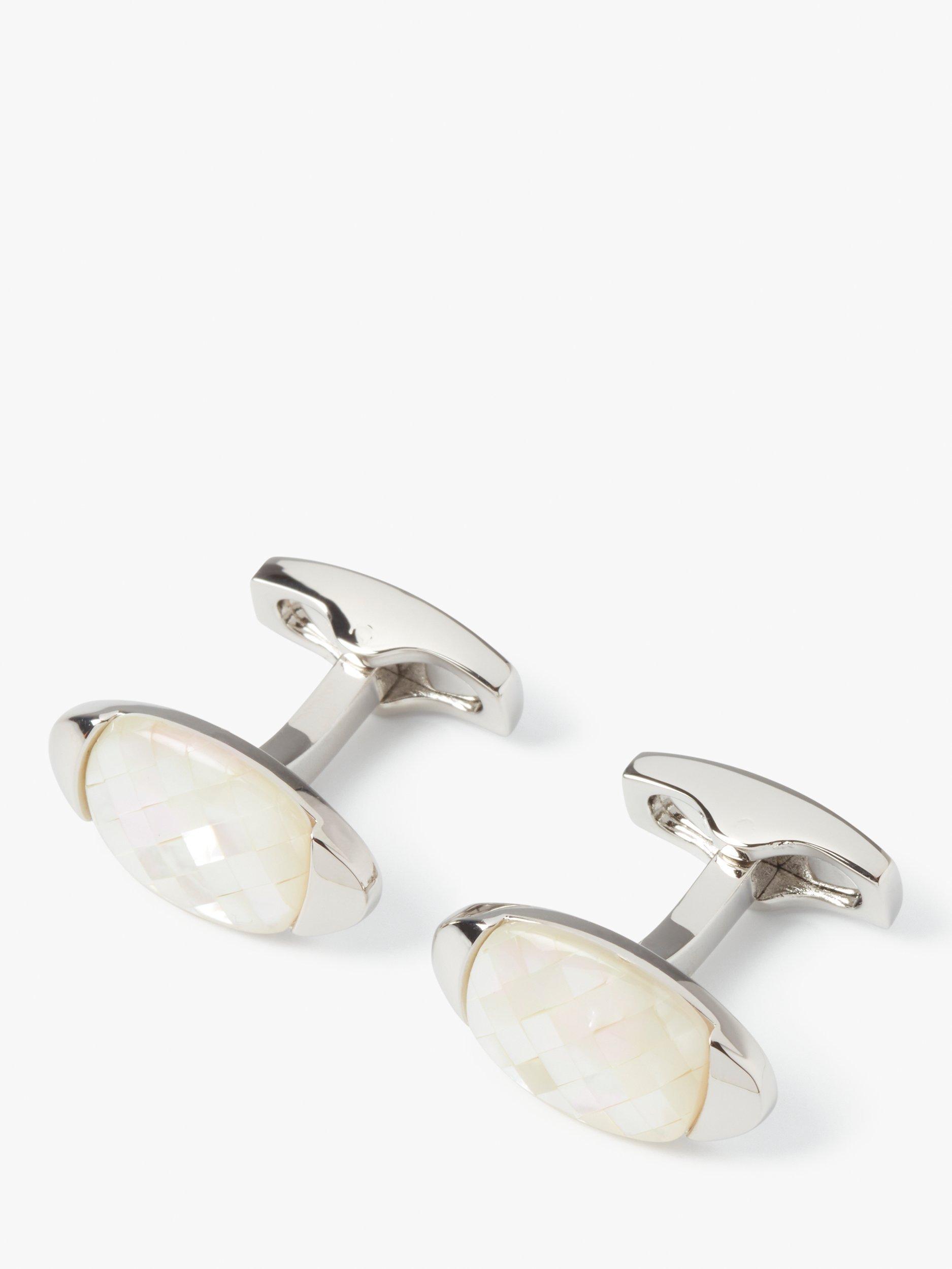 Product image 1 of 4, which shows Simon Carter Mother of Pearl Chequerboard Cufflinks, White