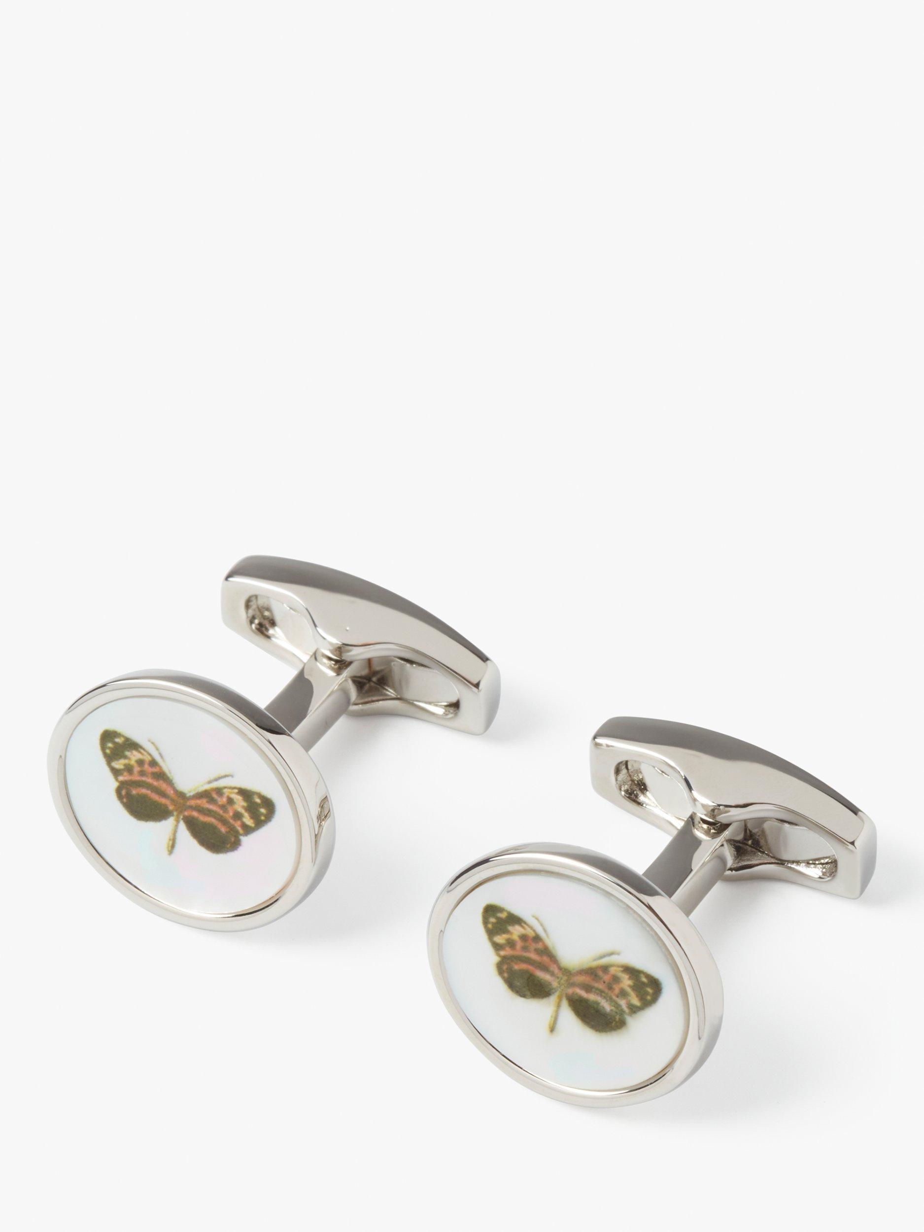 Product image 1 of 4, which shows Simon Carter Mother of Pearl Butterfly Cufflinks, White Natural