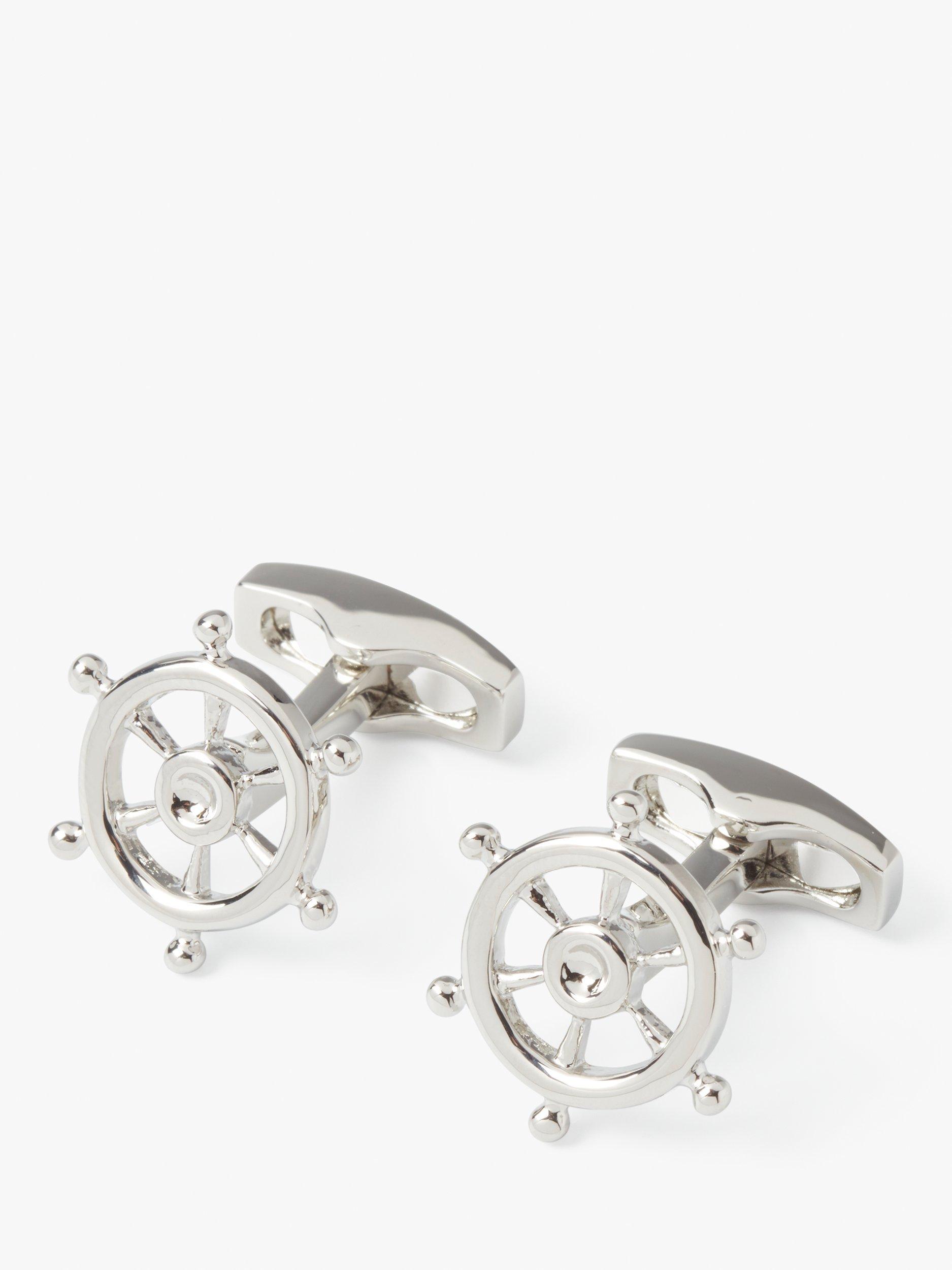 Product image 1 of 4, which shows Simon Carter Ship Wheel Cufflinks, Grey Silver