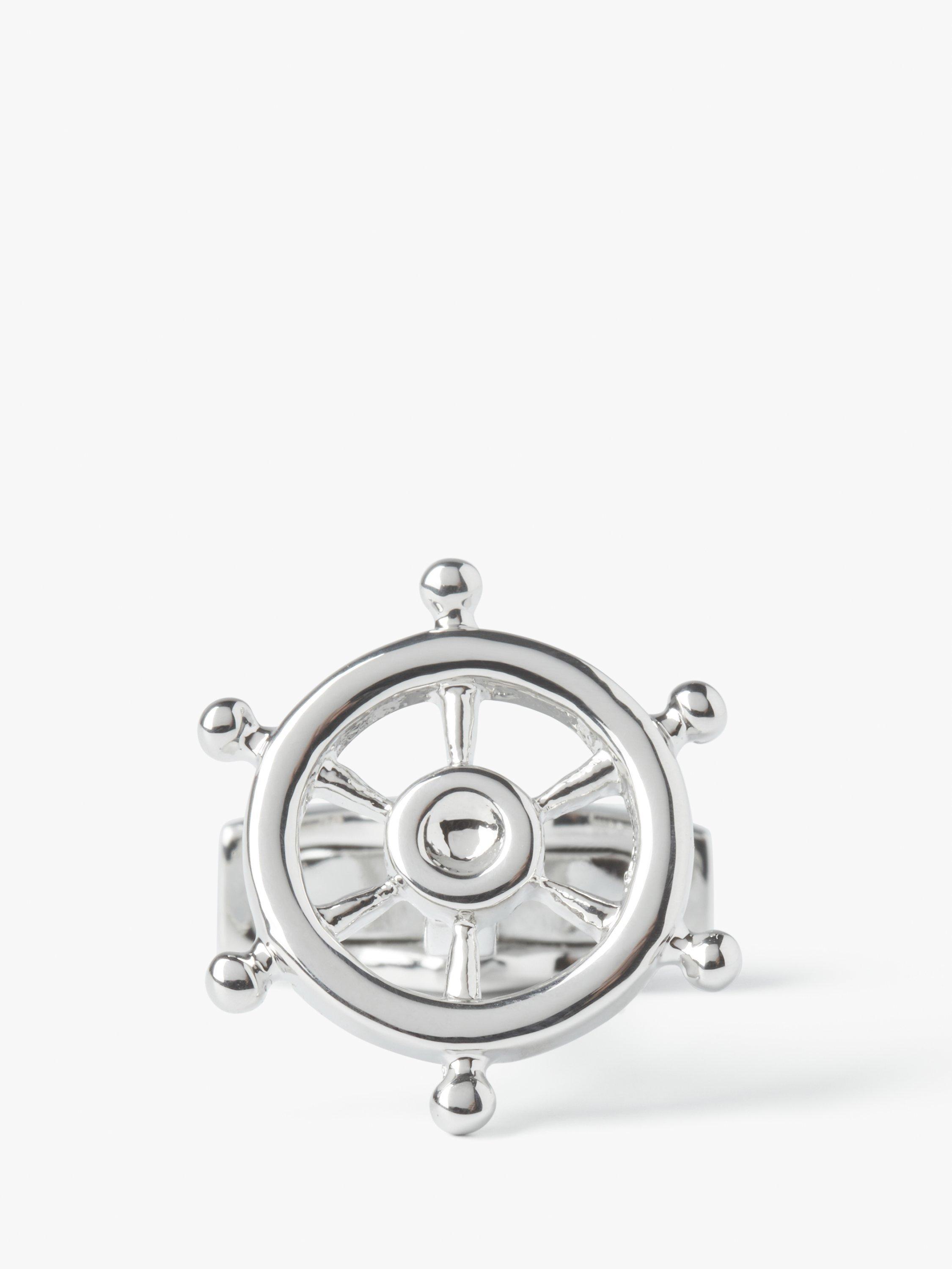 Product image 4 of 4, which shows Simon Carter Ship Wheel Cufflinks, Grey Silver