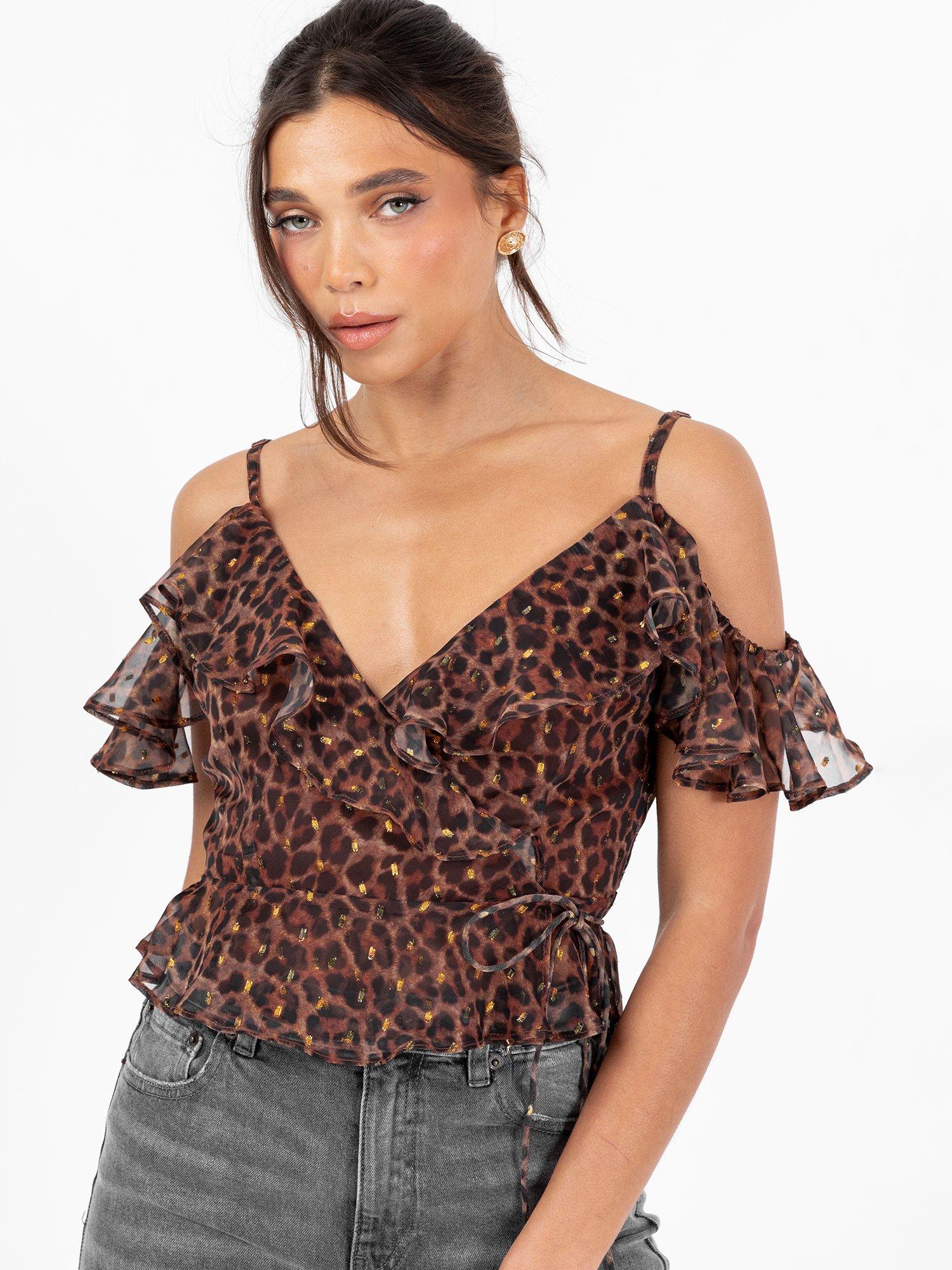 Product image 1 of 6, which shows Anaya With Love Animal Print Spaghetti Strap Wrap Top, Multi, 6