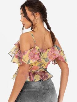 Anaya With Love Floral Print Spaghetti Strap Wrap Top - view 2, Yellow/Multi