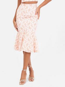 Maya Deluxe Floral Peplum Hem Midi Skirt - view 2, Ivory/Coral