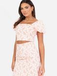 Maya Deluxe Puff Sleeve Floral Square Neck Crop Top