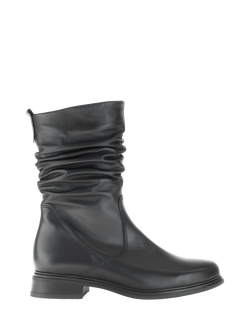 Gabor Hodie Wide Fit Leather Ruched Calf Boots, Black, Black