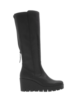 Gabor Upland Leather Wedge Heel Knee High Boots, Black, Black