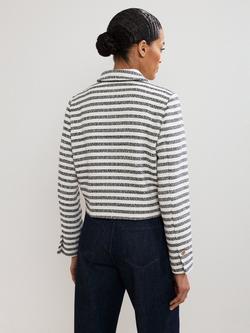 Phase Eight Neave Boucle Long Sleeved Striped Jacket, Navy/Ivory - view 2, Navy/Ivory