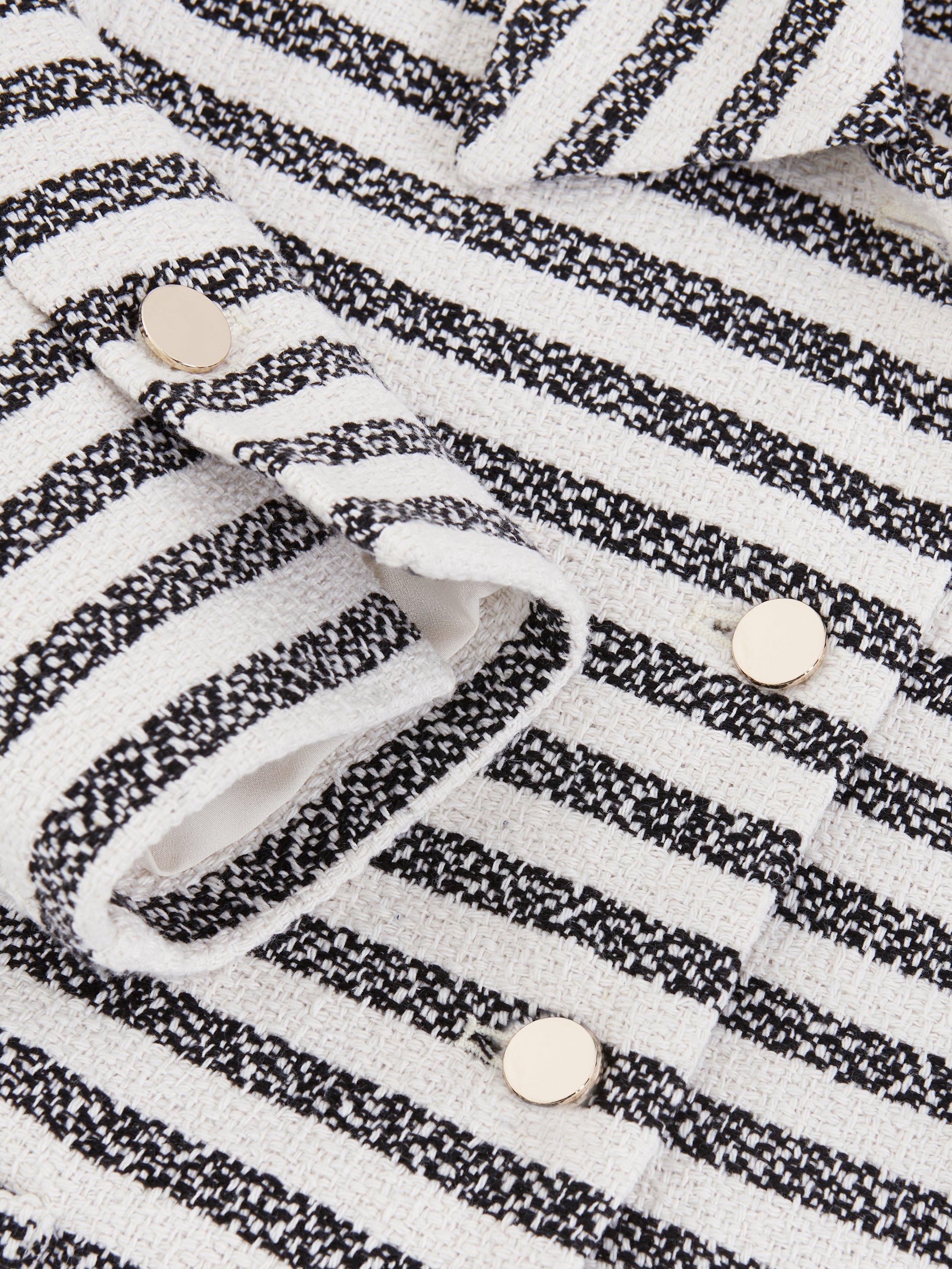 Product image 6 of 9, which shows Phase Eight Neave Boucle Long Sleeved Striped Jacket, Navy/Ivory, 8