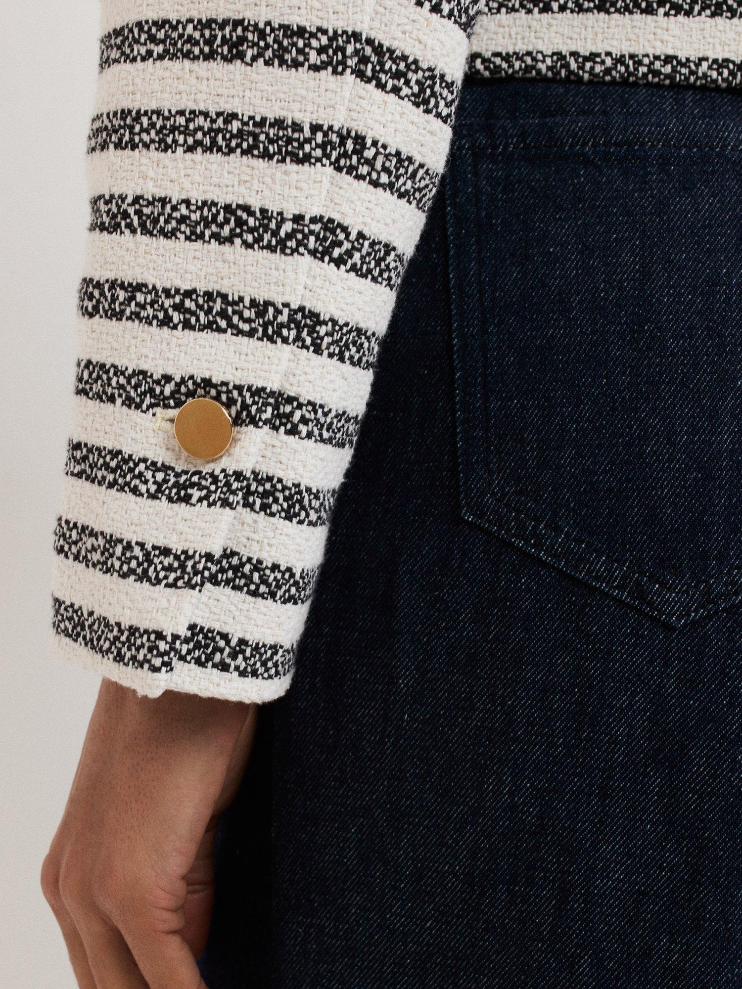 Product image 7 of 9, which shows Phase Eight Neave Boucle Long Sleeved Striped Jacket, Navy/Ivory, 8