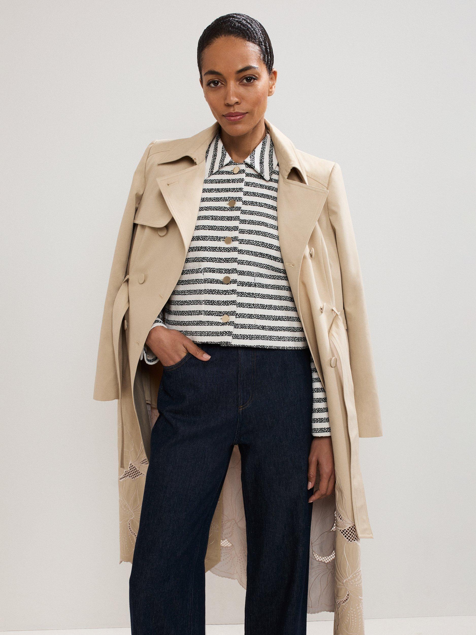 Product image 8 of 9, which shows Phase Eight Neave Boucle Long Sleeved Striped Jacket, Navy/Ivory, 8
