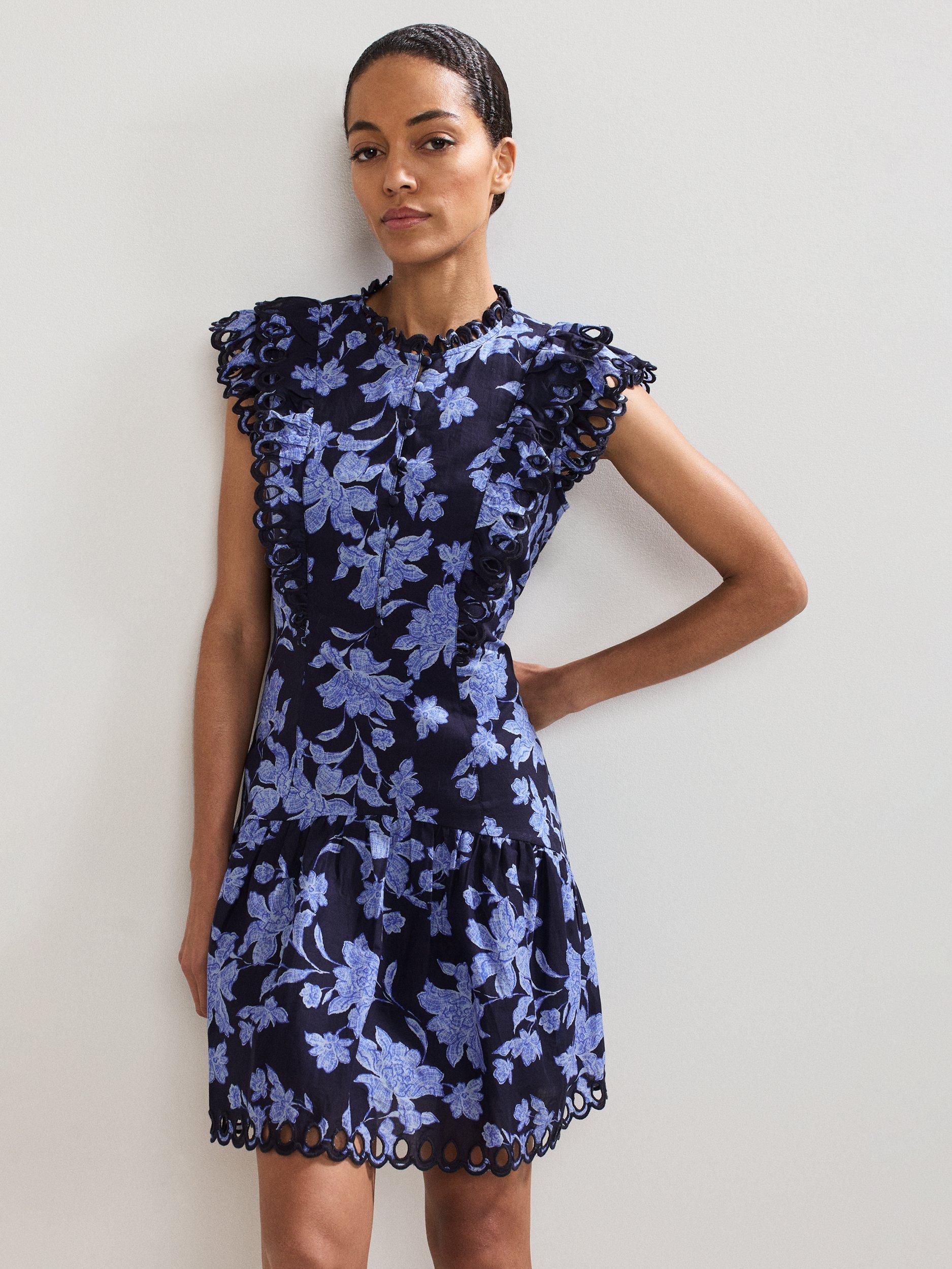 Product image 3 of 7, which shows Phase Eight Caraline Floral Mini Dress, Multi, 8