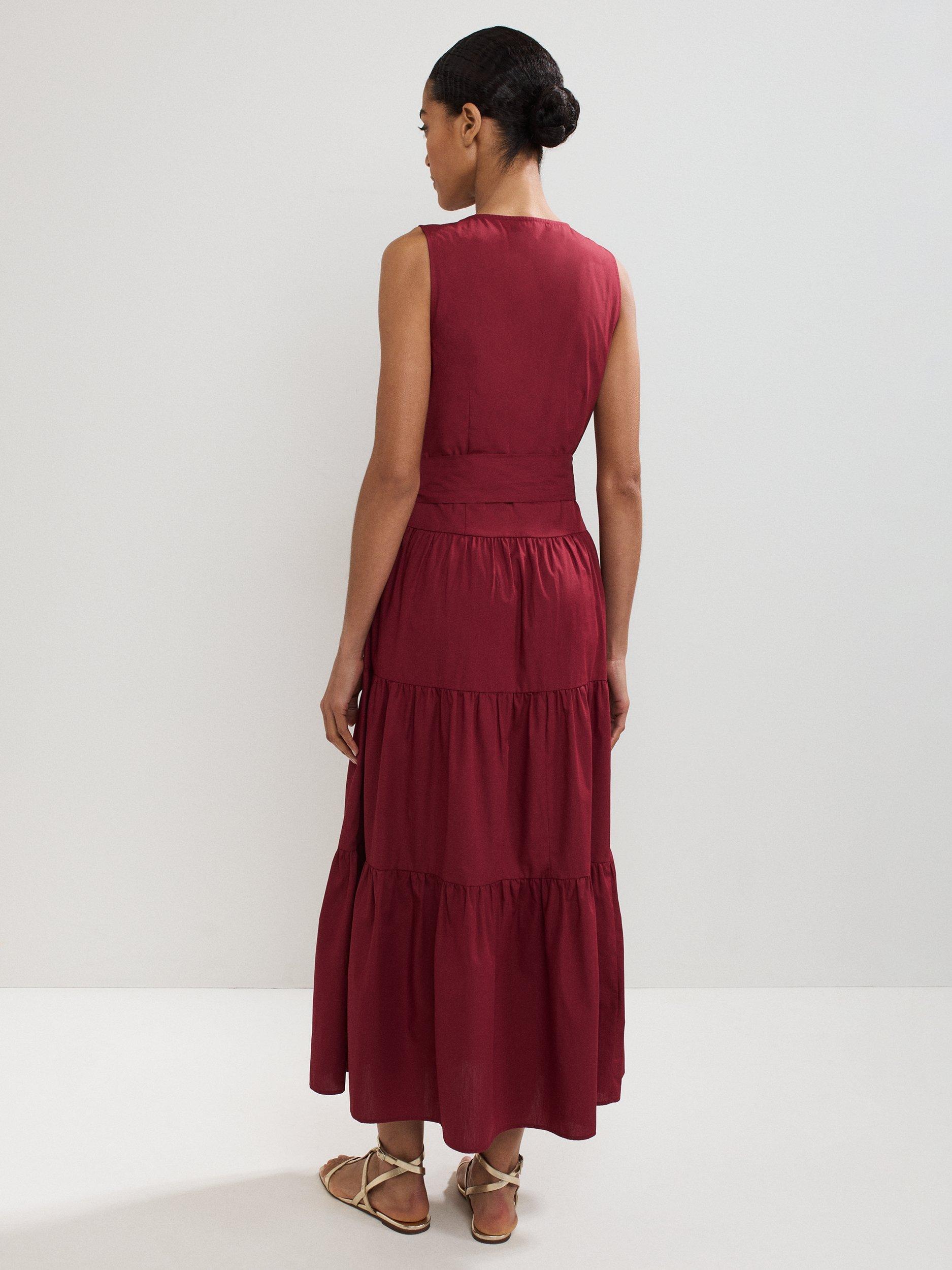 Product image 2 of 9, which shows Phase Eight Clarissa Tiered Maxi Dress, Burgundy, 8