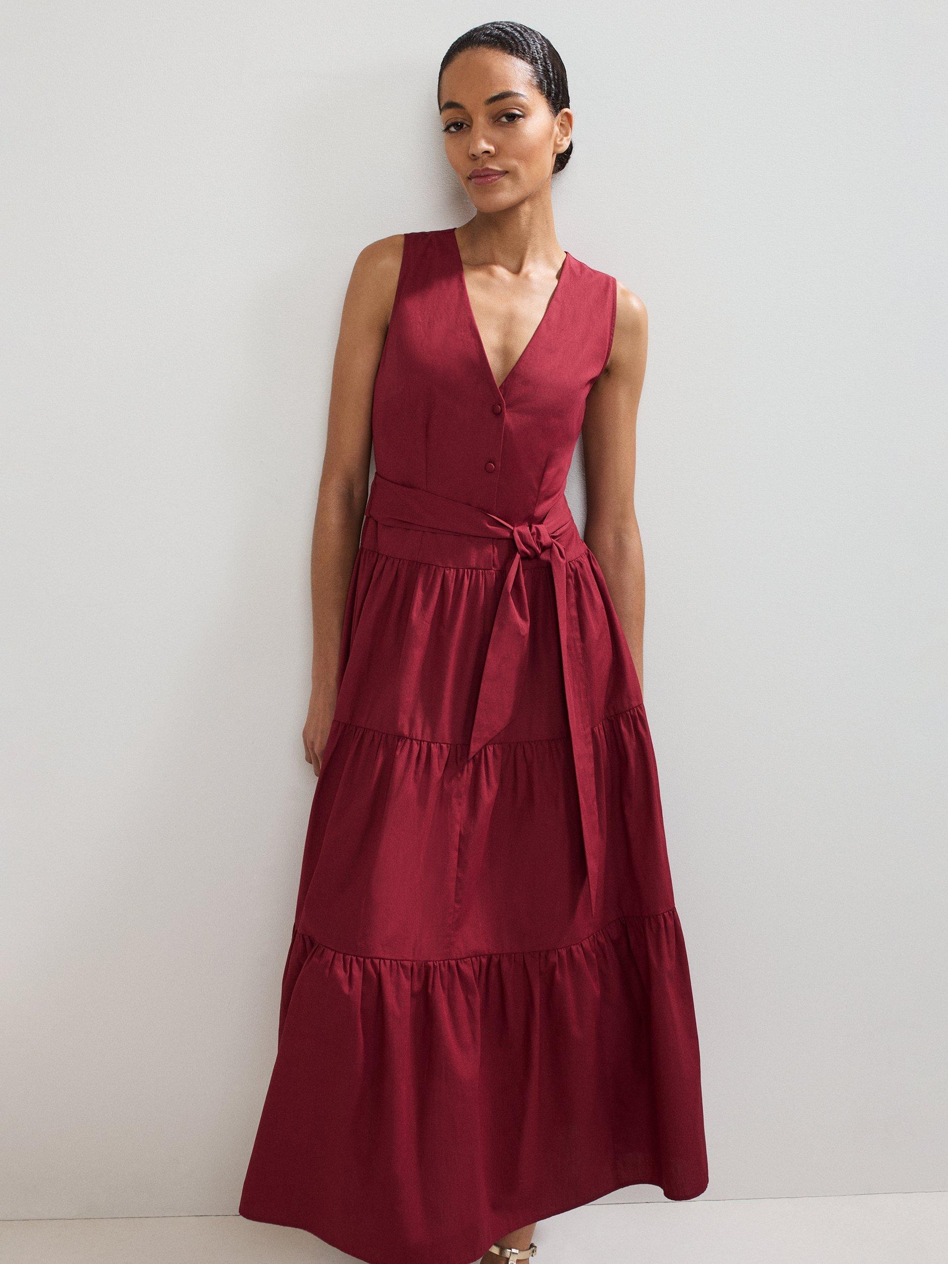 Product image 3 of 9, which shows Phase Eight Clarissa Tiered Maxi Dress, Burgundy, 8