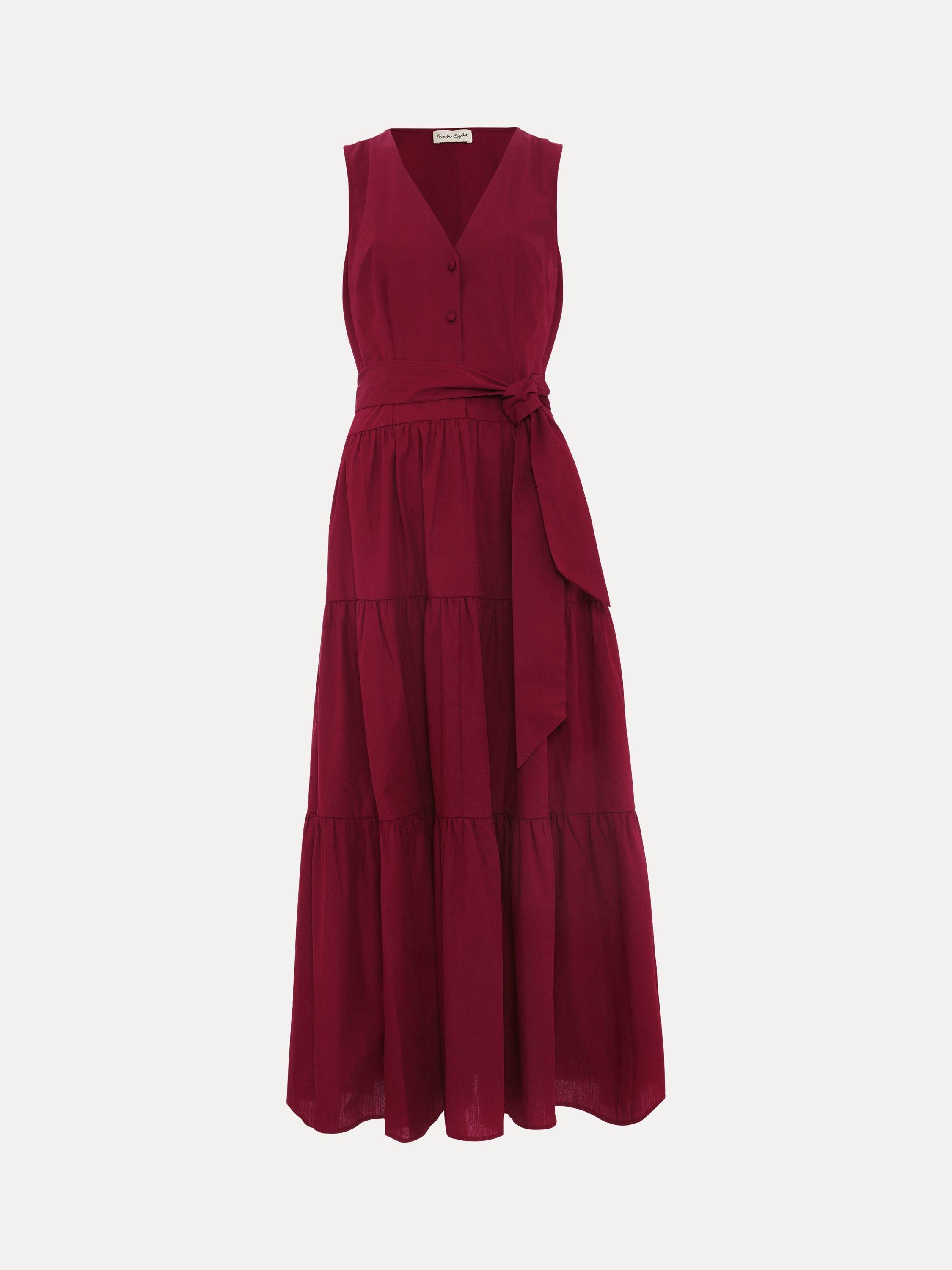 Product image 5 of 9, which shows Phase Eight Clarissa Tiered Maxi Dress, Burgundy, 8