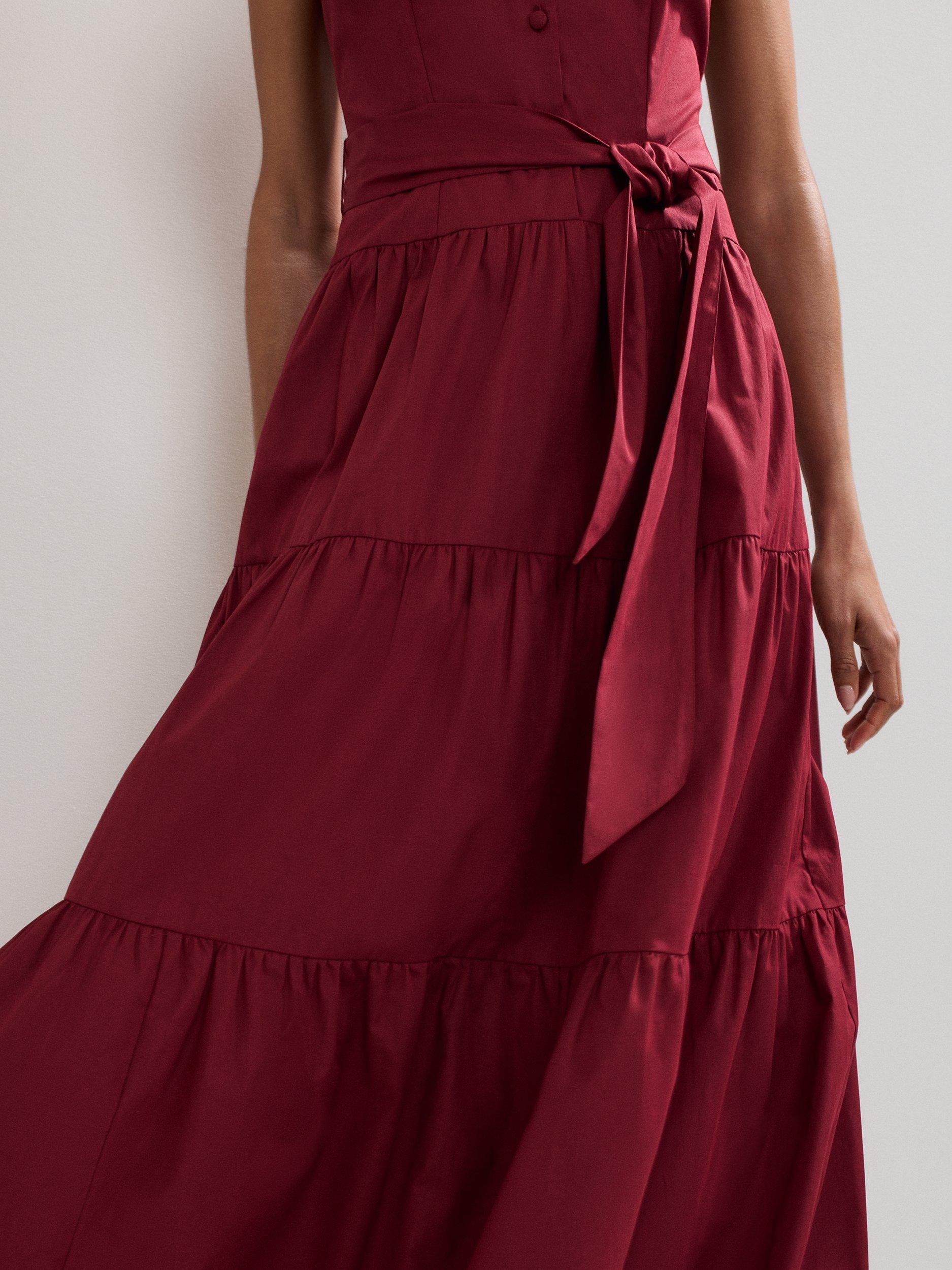 Product image 7 of 9, which shows Phase Eight Clarissa Tiered Maxi Dress, Burgundy, 8