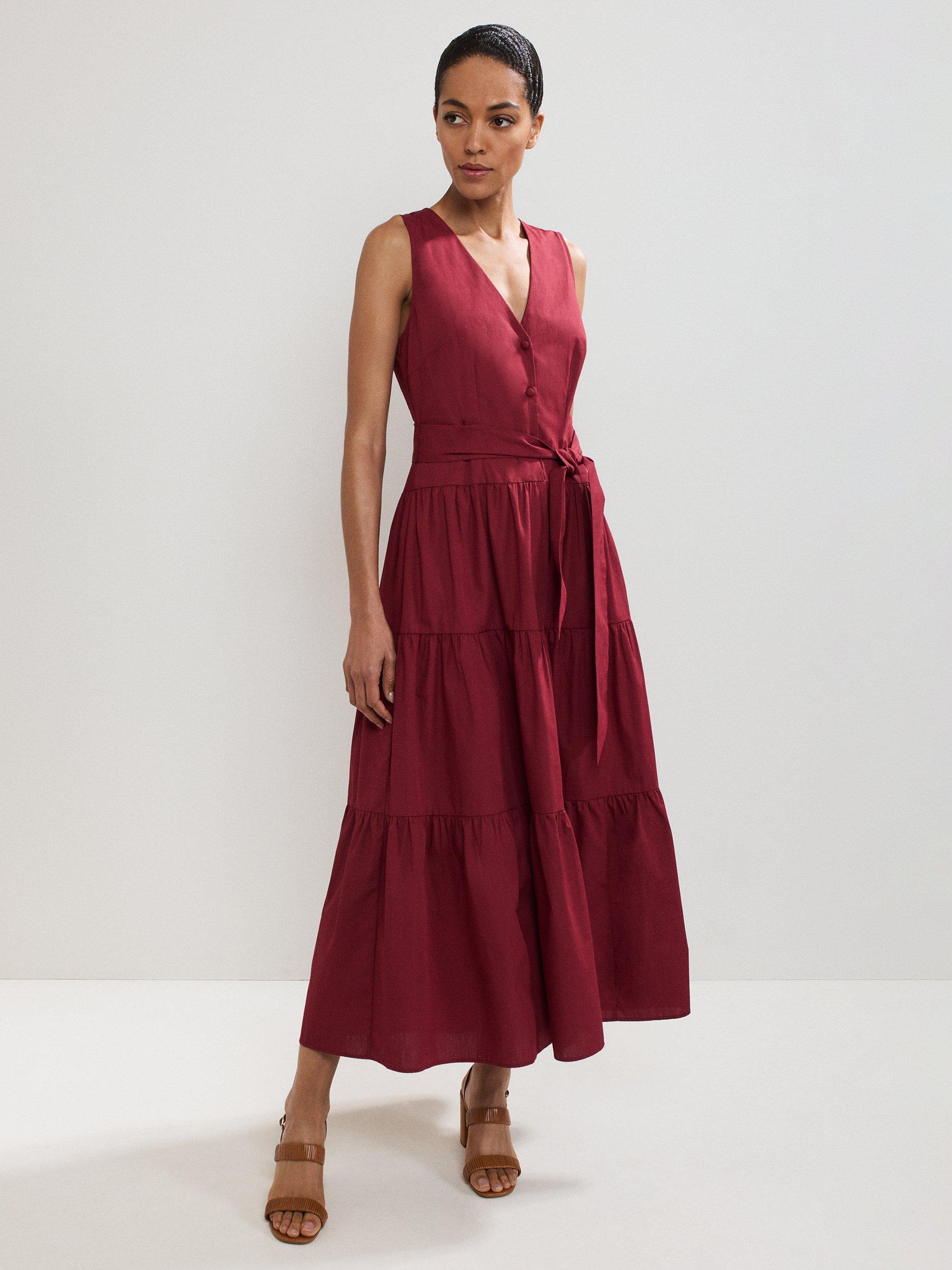Product image 9 of 9, which shows Phase Eight Clarissa Tiered Maxi Dress, Burgundy, 8