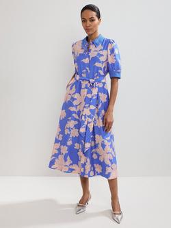 Phase Eight Delphine Floral Shirt Dress, Blue/Pink, Blue/Pink