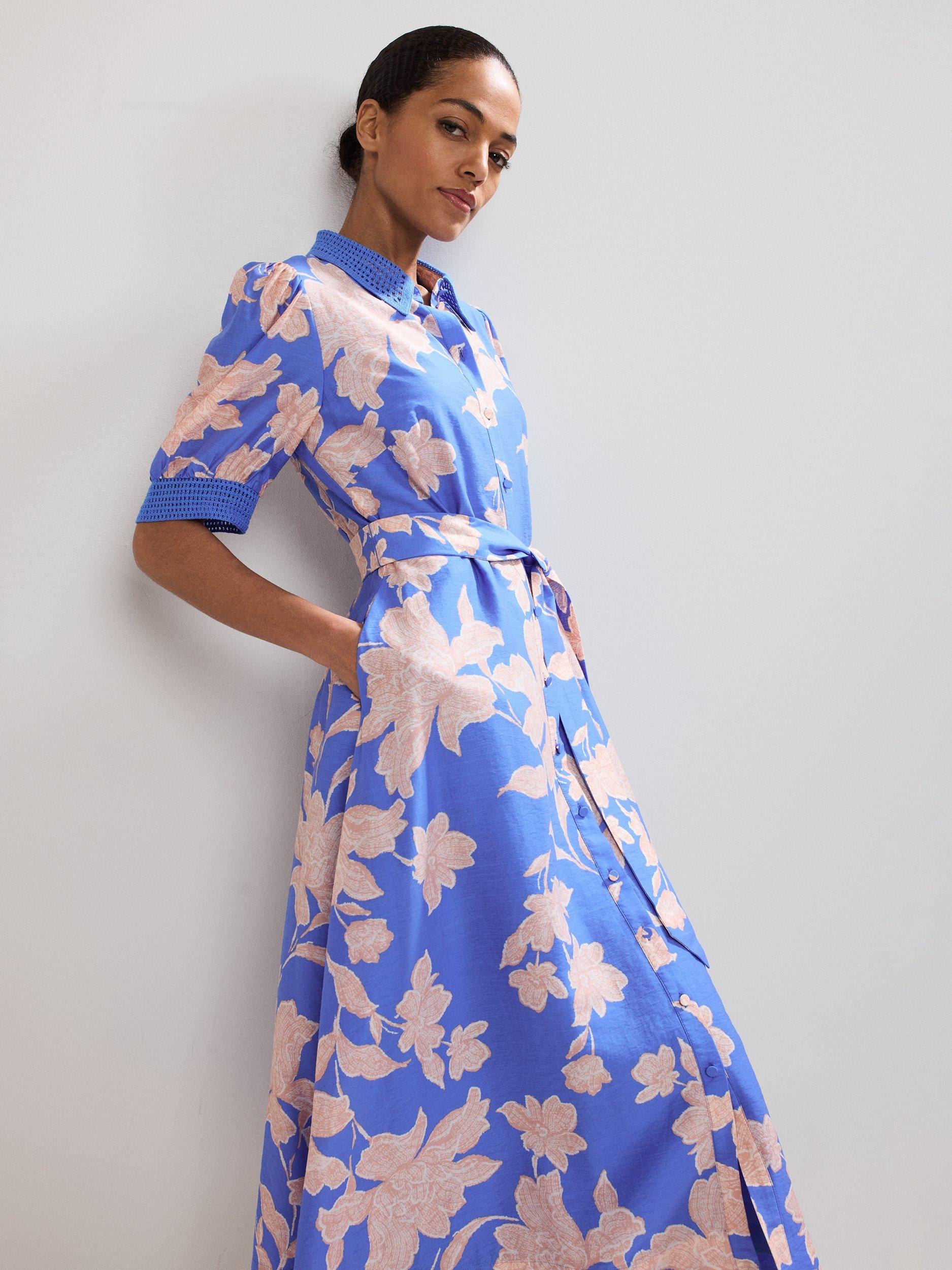 【関税込】PhaseEight ワンピース☆Delphine Floral Shirt Dress Phase Eight Delphine Floral Shirt Dress, Blue/Pink