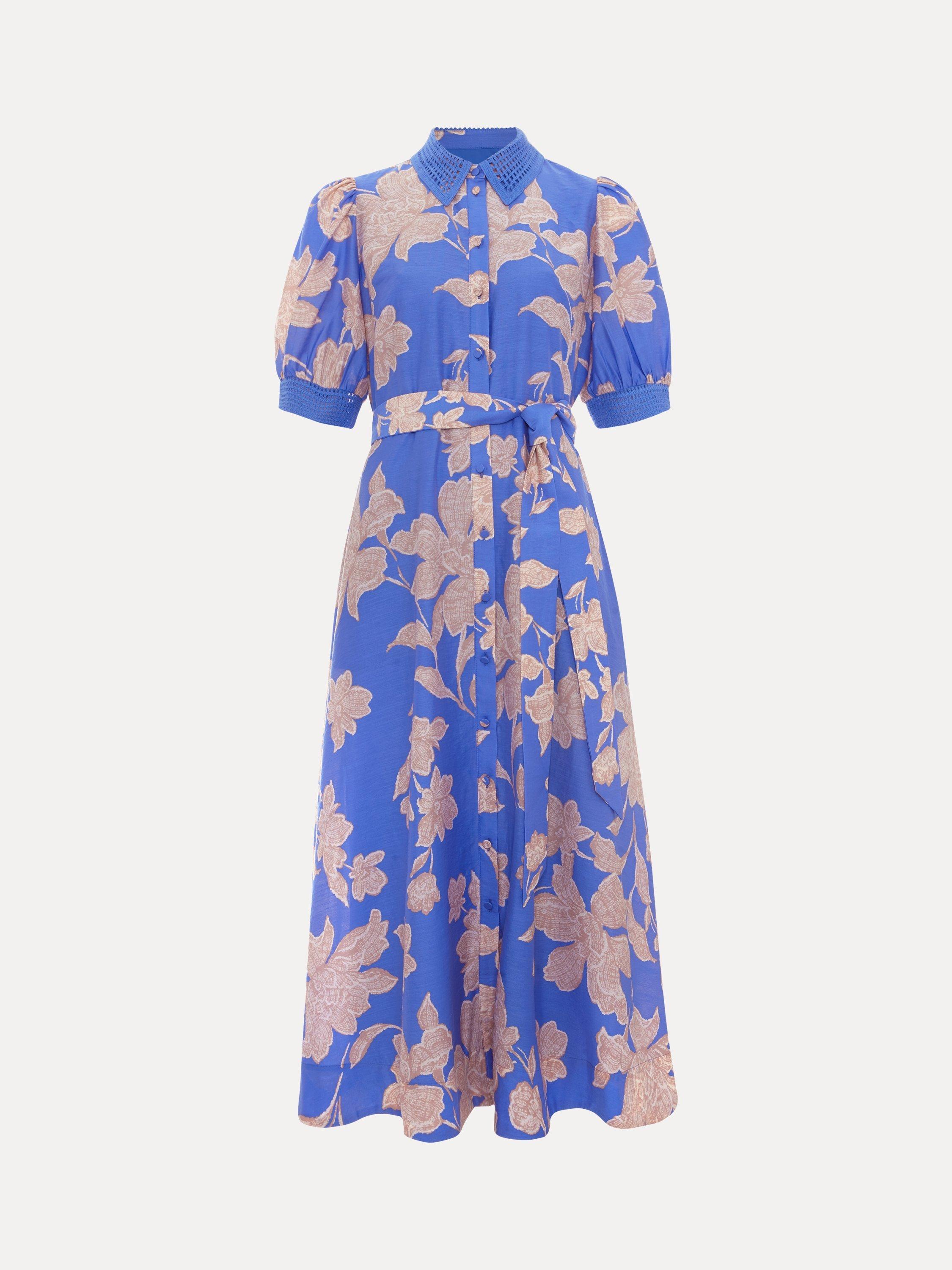 Product image 5 of 10, which shows Phase Eight Delphine Floral Shirt Dress, Blue/Pink, 8