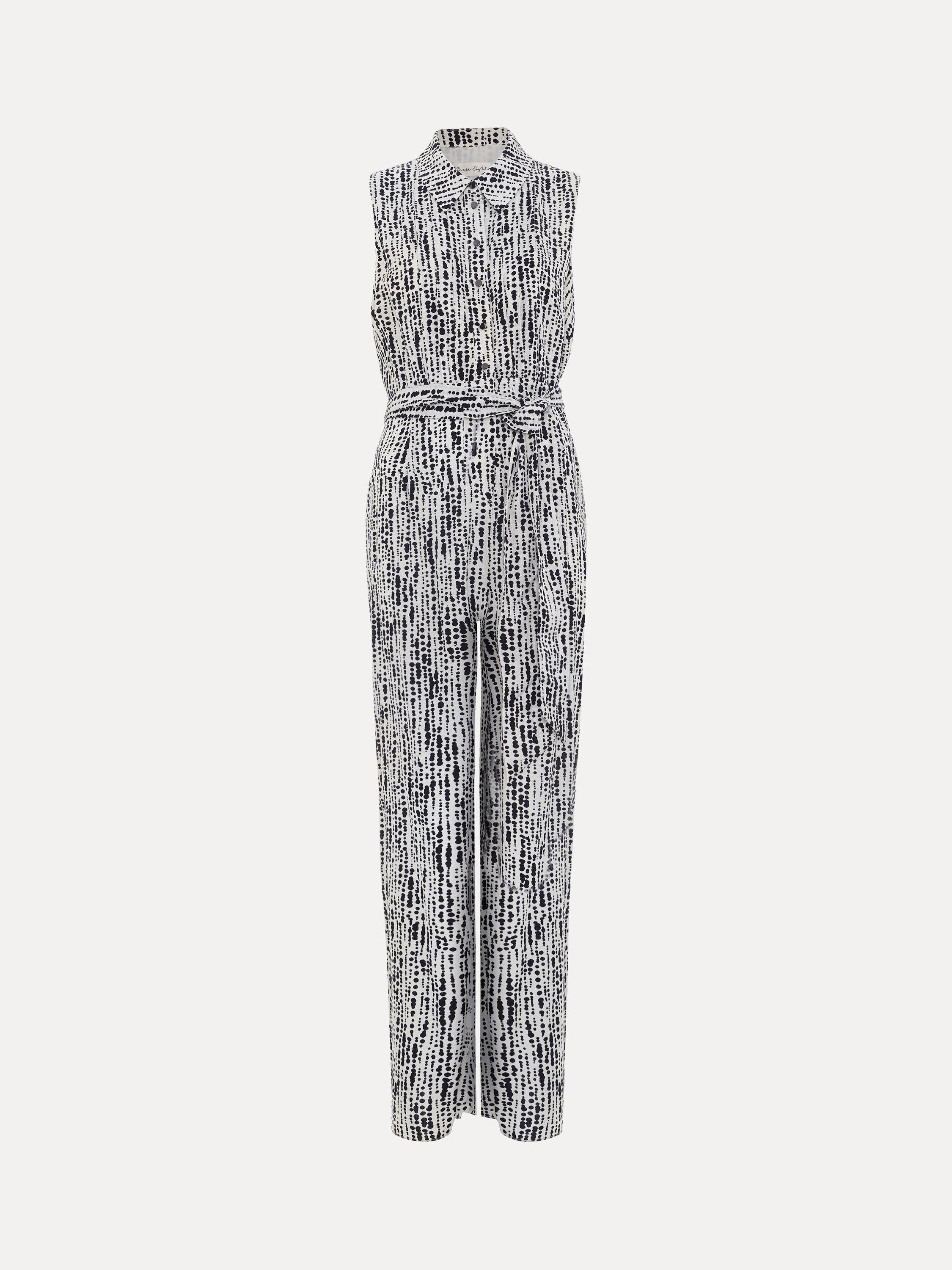 Product image 5 of 7, which shows Phase Eight Janine Sleeveless Spot Print Jumpsuit, Black/Ivory, 6