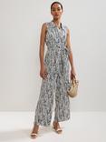 Phase Eight Petite Janine Abstract Jumpsuit, Black/Ivory