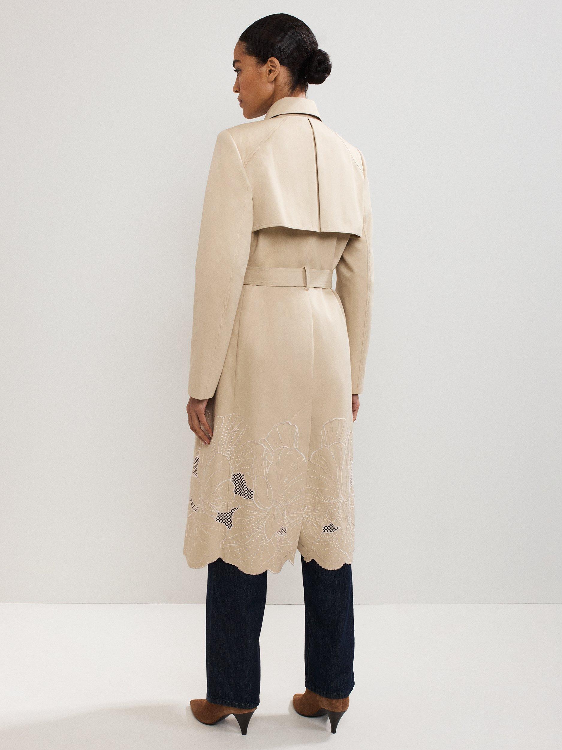 Product image 2 of 10, which shows Phase Eight Elm Cotton Blend Cutwork Trench Coat, Stone, 10