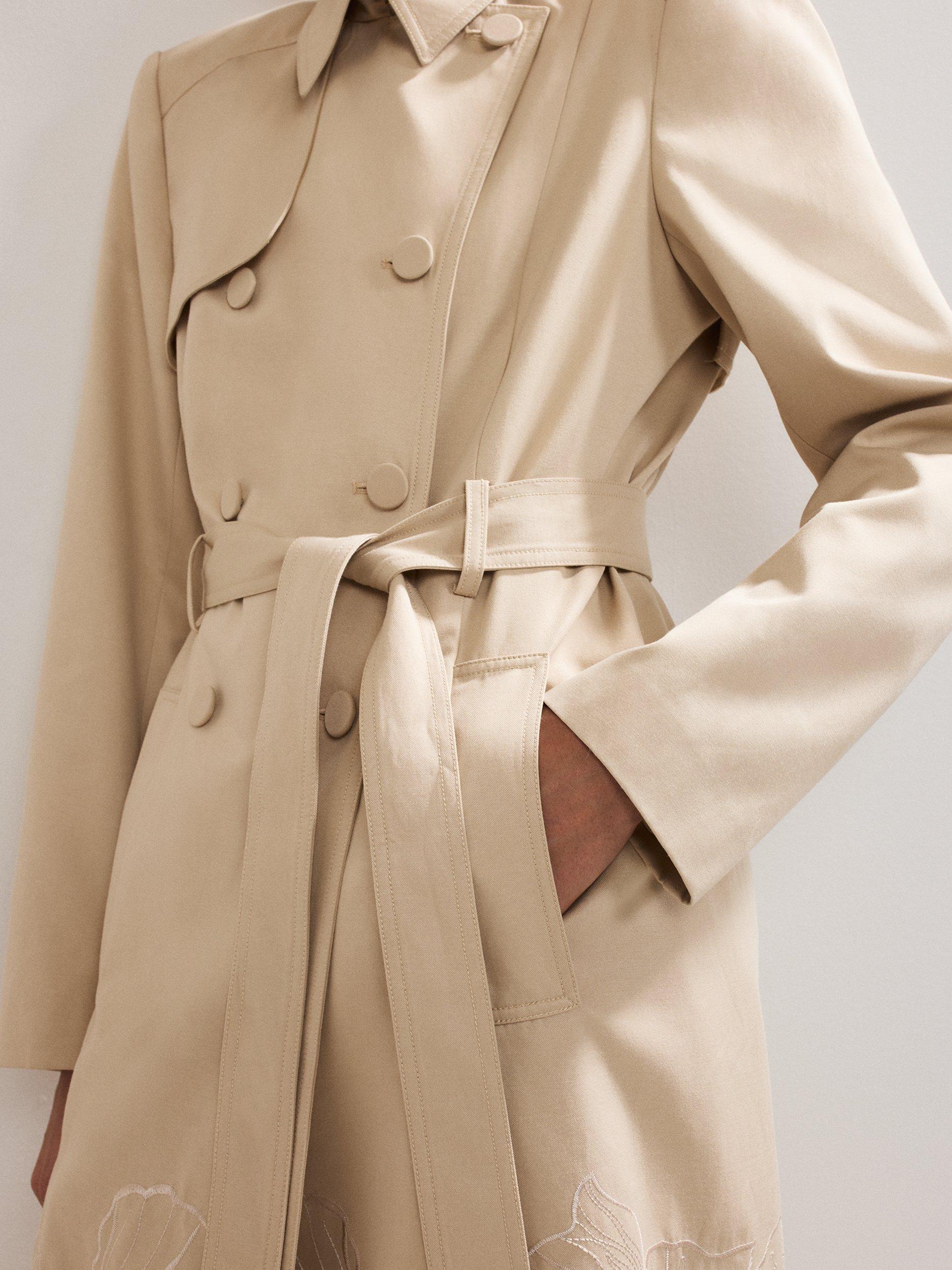 Product image 4 of 10, which shows Phase Eight Elm Cotton Blend Cutwork Trench Coat, Stone, 10