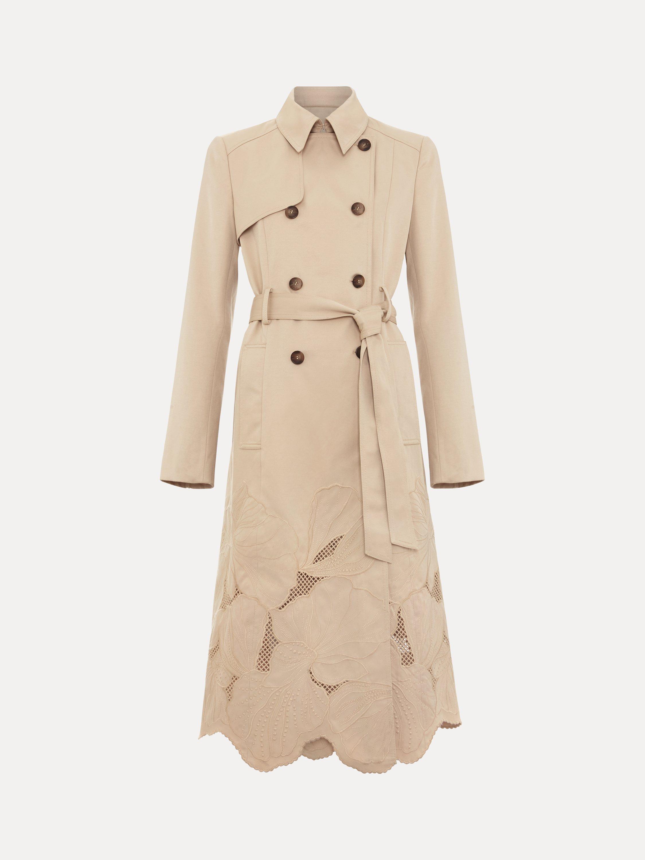 Product image 5 of 10, which shows Phase Eight Elm Cotton Blend Cutwork Trench Coat, Stone, 10