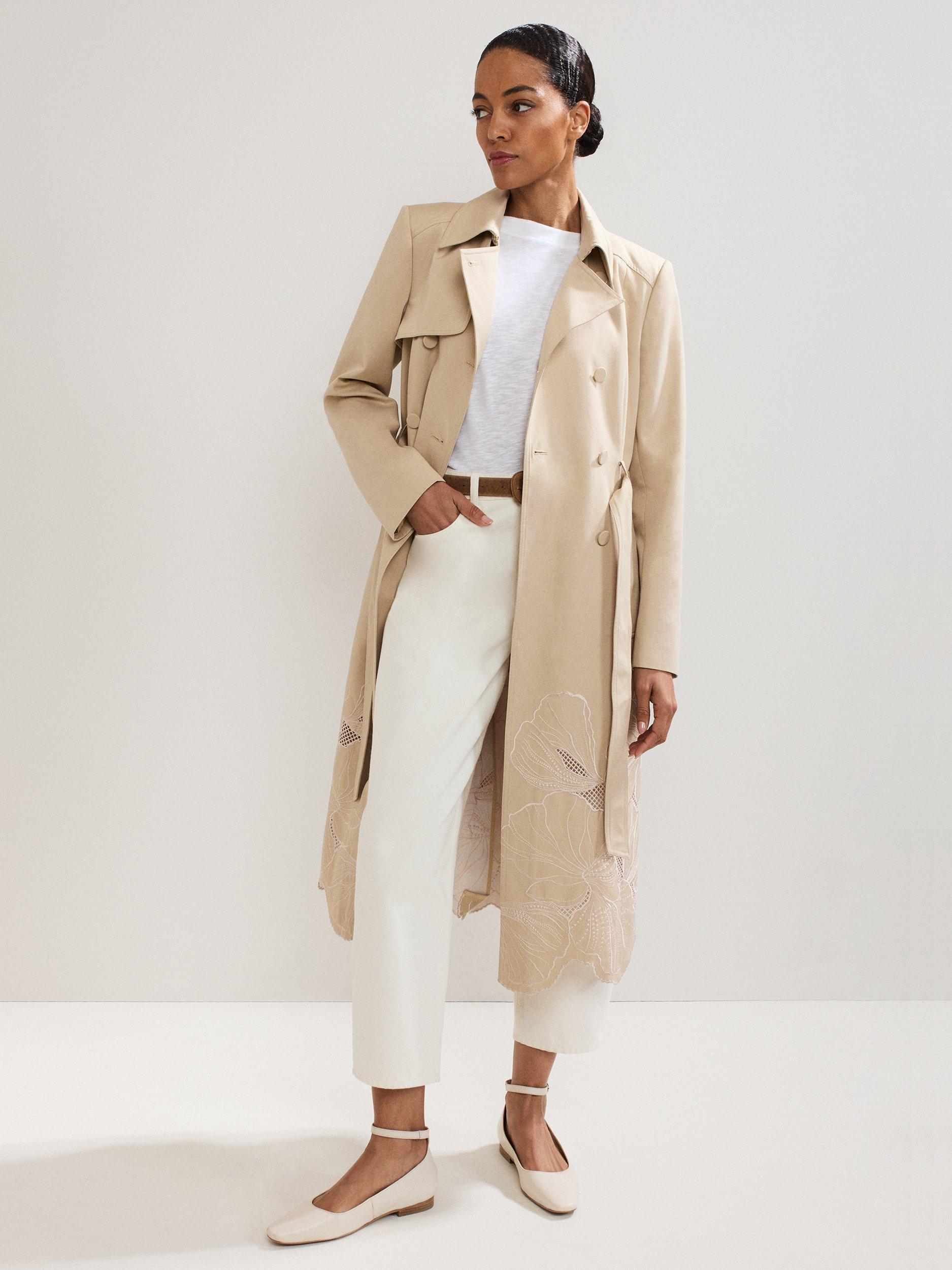Product image 9 of 10, which shows Phase Eight Elm Cotton Blend Cutwork Trench Coat, Stone, 10