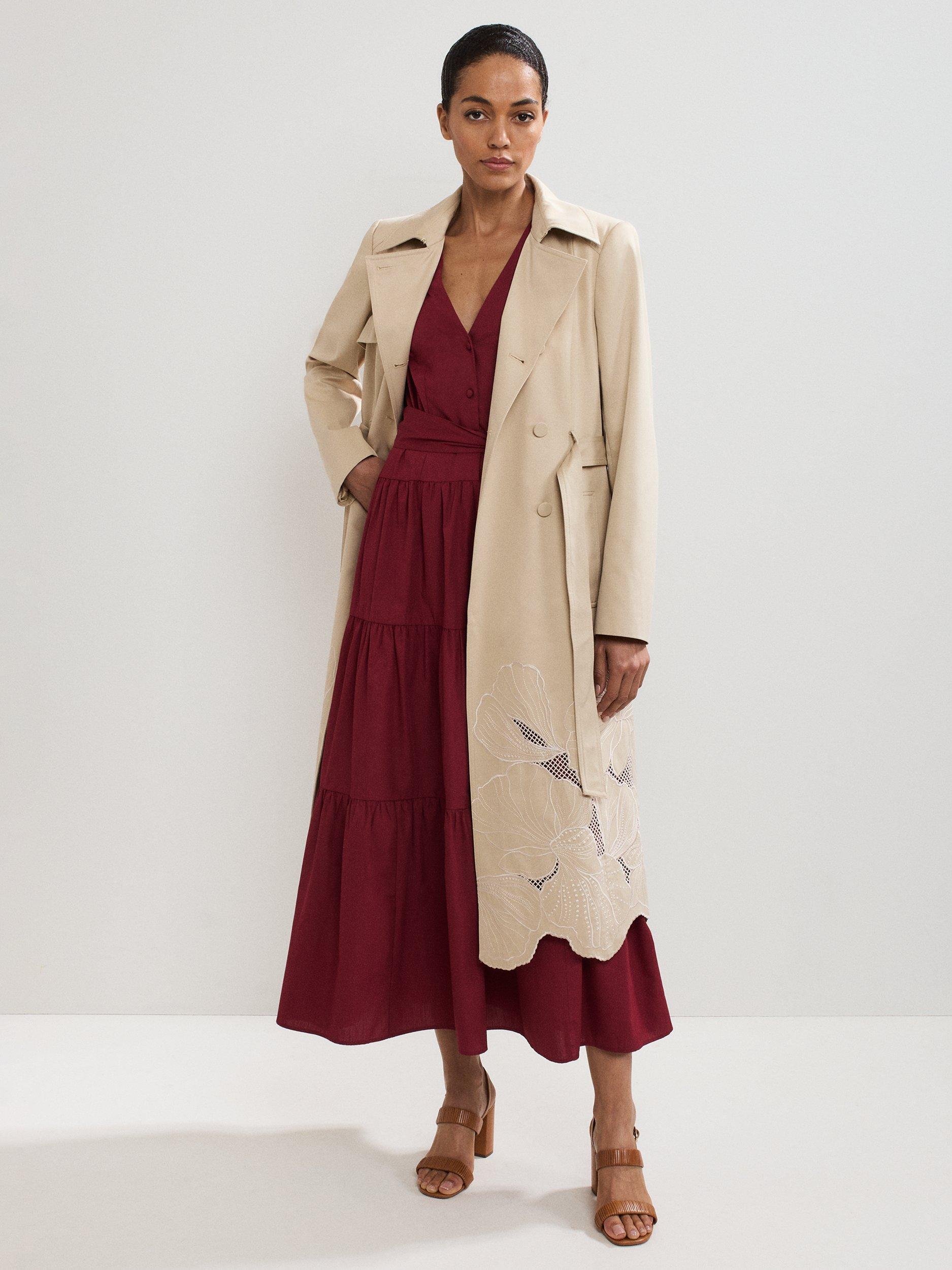 Product image 10 of 10, which shows Phase Eight Elm Cotton Blend Cutwork Trench Coat, Stone, 10